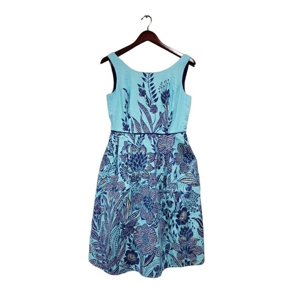 Land's End Women's Blue Radiance Floral Sleeveless Dress Lined Pockets Sz 4P - Picture 1 of 16